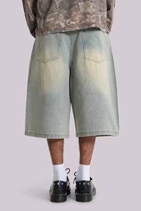 CONX Jorts en jean pour hommes, 100% coton, unis, style urbain, effet vieilli vintage, taille mi-haute, longueur genou, séchage rapide, écologiques, meilleures ventes - Product Image 3