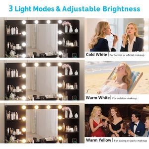 Black Particleboard Dressing Table Set 7 Drawers 4 Shelves 10 Three-Tone Light Bulbs Melamine Finish 4-Power Makeup Vanities - Product Image 5