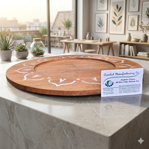 Bandeja Redonda de Madera Antigua con Incrustaciones de Madreperla, Ecológica y Personalizable, para Cocina y Regalos - Product Image 1