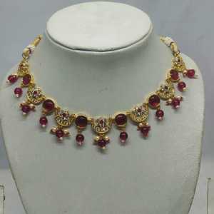 Magnifique ensemble de collier plaqué or Kundan, motif croissant fait main, ras-de-cou avec gouttes de rubis, bijoux de patrimoine haut de gamme - Product Image 3