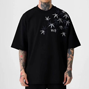 T-shirt en coton imprimé pour homme grande taille, col rond, manches courtes, style jersey décontracté, design avec logo sur le devant - Product Image 6