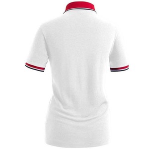 White <b>Women's</b> Polo Shirt With Red Collar And Trim Short Sleeve Casual Knitted Solid Color Sport <b>Top</b> - Product Image 2