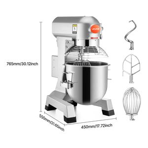 Batidora Comercial de Alimentos 110V, Tazón de Acero Inoxidable de 30Qt, 1100W, 3 Velocidades Ajustables 105/180/408 RPM, Ganchos para Masa de Alta Resistencia - Product Image 3