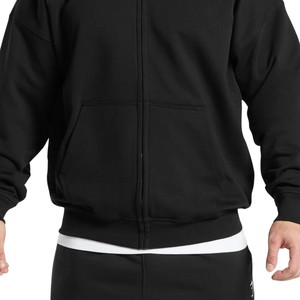 Sweat-shirt à capuche zippé noir surdimensionné pour homme, en molleton épais, coupe décontractée, style streetwear. - Product Image 4