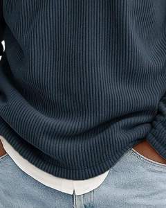 Pull tricoté côtelé mi-zippé pour homme, vert sarcelle foncé, chaud et doux, col montant, manches longues, décontracté et confortable, idéal pour l'hiver, vente en gros - Product Image 4