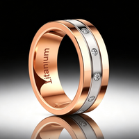 Bague en titane bicolore or rose avec zircone sertie en canal, alliance plate de 8 mm pour femmes et hommes, bijoux d'éternité en gros