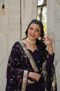 New Arrival Ladies Salwar Gown Collection Stylish Pakistani Design <b>Fur</b> Vichitra Shimmer Festive Occasions Casual Wear Wholesale - Product Image 6