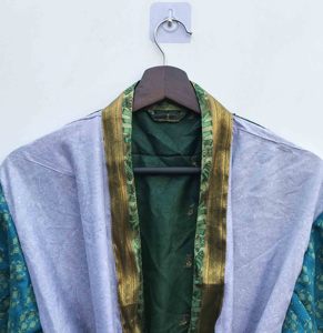 Bata de seda con mangas tipo kimono, bata larga nupcial, bata para prepararse - Bata hasta debajo de la rodilla - Bata larga para estar en casa - Bata de manga larga - Product Image 3