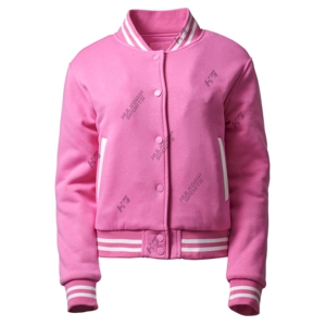 Chaqueta Varsity Corta de Forro Polar Vintage para Mujer, Transpirable, Color Rosa Perla, Estilo Béisbol con Bordado, Tejido Lavado, Cierre de Botones - Product Image 5