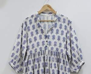 Robe Tunique Midi Simple Faite à la Main en Coton 100% Respirant à Imprimé Floral Artisanal pour Femme avec Taille Naturelle |   Qualité d'exportation - Product Image 5