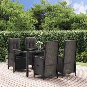 Ensemble de salle à manger de jardin noir 4 places en rotin résistant aux intempéries, mobilier d'extérieur de style contemporain - Product Image 1