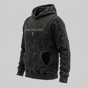 Custom Logo Heavy Weight 100% Cotton <b>Fleece</b> Acid Wash and Distress <b>Work</b> Oversized Street Wear Hoodie French Terry Hoodie - Product Image 3