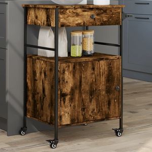 Chariot de cuisine en bois d'ingénierie en chêne fumé 22''x16.9''x35.2'' - Îlots et chariots de cuisine - Product Image 1