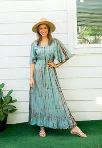 Vestido Maxi Tie Dye Personalizado, Estampado Sólido, Estilo Lindo, Cintura Natural, Sin Mangas, Tela de Rayón y Algodón, Elegante para Vacaciones - Product Image 5