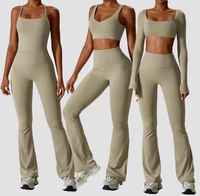 Ensemble de vêtements de sport pour filles avec logo personnalisé, vêtements de yoga populaires, vêtements de fitness pour femmes, pantalon évasé, ensembles de yoga pour filles