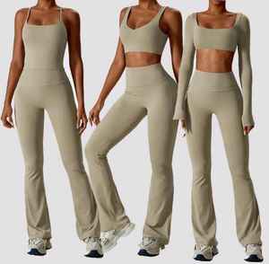 Ensemble de vêtements de sport pour filles avec logo personnalisé, vêtements de yoga populaires, vêtements de fitness pour femmes, pantalon évasé, ensembles de yoga pour filles - Product Image 1