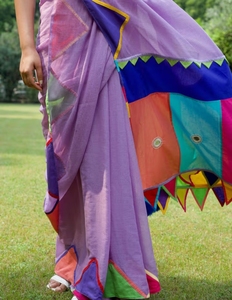 Sari de Diseño KV para Mujer, Color Lavanda Rani Lavender Kota, Sin Blusa - Product Image 5