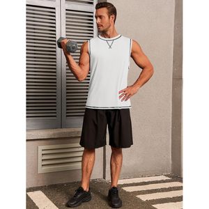 2025 hommes entraînement débardeurs décontracté col rond plage t-shirt pour gymnastique course XL taille athlétique gymnastique course t-shirt avec capuche - Product Image 2