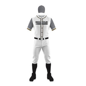 Maillot de baseball blanc pour hommes avec manches grises, impression du nom de l'équipe, uniforme en polyester anti-humidité, toutes saisons - Product Image 1