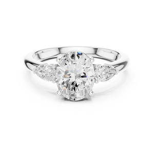 Anillo de Compromiso de Moissanita de Diseño Moderno Vinson Project, Corte Ovalado en el Centro, Gemas Laterales en Forma de Pera, Acero Inoxidable, Chapado en Oro de 18K, GRA - Product Image 1