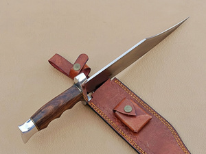 Couteau de chasse en acier à haute teneur en carbone, lame fixe, pointe clip, manche en bois de rose, étui en cuir, qualité industrielle, épaisseur 5 mm, garantie 1 an - Product Image 4