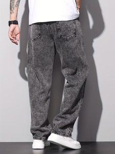 Jean décontracté gris délavé coupe droite 100 % coton léger pour homme – Style streetwear et quotidien - Product Image 5