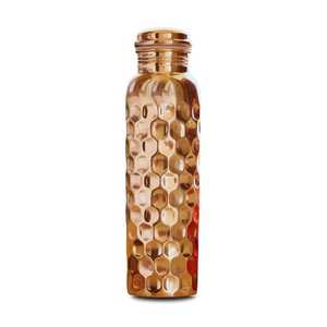 Bouteille d'eau en cuivre pur à finition nid d'abeille hexagonal, gourde métallique, fournisseur en gros - Product Image 1