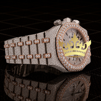 Reloj de Cuarzo Clásico de Lujo para Hombre, en Oro Rosa con Diamantes, Acero Inoxidable, Completamente Adornado con Circonitas, Resistente al Agua 10 Bar, Estilo Antiguo