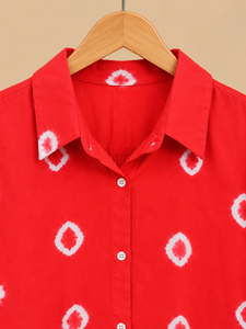 Women's <b>Red</b> Geometric Print Long Sleeve Button Down Shirt Casual Loose Fit Poplin <b>Blouse</b> Full Sleeve Shirt Collar Design - Product Image 5