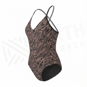 Maillot de bain une pièce pour femme, imprimé géométrique, col halter croisé, extensible, en spandex et polyester, vêtements de plage - Product Image 3