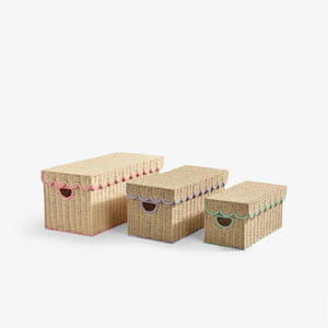 Exquisite Handmade Paper <b>Rope</b> Rectangle <b>Storage</b> Box Set With Scalloped Lid Wicker Organizer <b>Basket</b> Closet <b>Storage</b> For Kids Room - Product Image 3