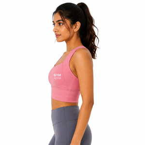 Women's <b>Pink</b> Sports Bra High Waist Leggings <b>Set</b> Crisscross Straps High Support Front Seamless Custom <b>Gym</b> Activewear Yoga Workout - Product Image 3