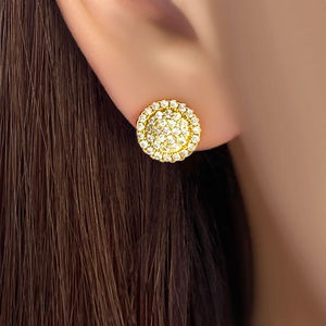 Boucles d'oreilles clous en argent 925 plaqué or, motif fleur hip-hop, avec halo de moissanite et diamants, plusieurs tailles, vente en gros, cadeau de luxe unisexe pour fête - Product Image 2