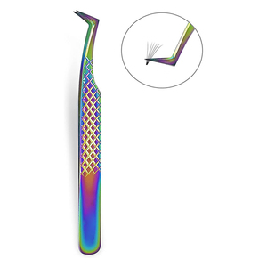 Ensemble de pinces à cils en acier inoxydable arc-en-ciel, poignée diamantée, pinces à extensions de cils, pointes inclinées, courbées et droites - Product Image 2