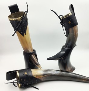 Luxurious Handcrafted Love Style Buffalo Horn <b>Drinking</b> Horn with Leather Holder <b>Stand</b> Brass Rim-Business Gift - Product Image 2