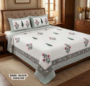 Draps de lit king size en pur coton, fabriqués en Inde, avec 2 taies d'oreiller réversibles à fermeture éclair, pour chambre à coucher, disponibles à la vente. - Product Image 1