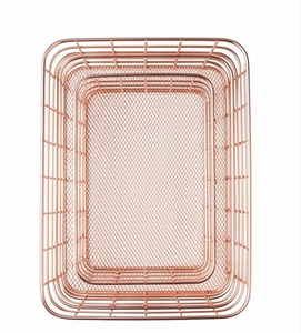 Fine Quality Rectangular Metal Wire <b>Storage</b> <b>Basket</b> Rose <b>Gold</b> Stackable Modern Design Multi Purpose Neatening Organizer - Product Image 6