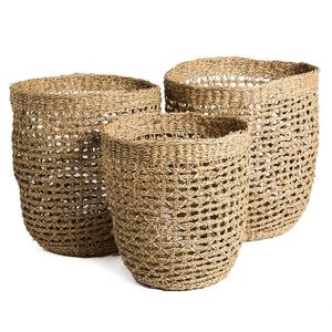 Ensemble naturel tissé à la main rond jonc de mer paniers de rangement rustique paille panier planteur osier rotin panier à linge poubelle pour l'organisation - Product Image 3