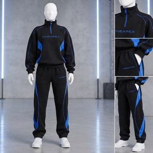 Conjunto Deportivo de Dos Piezas para Mujer, Sudadera con Cierre de Cremallera, Pantalones Deportivos, Estilo Casual, Color Negro y Azul - Product Image 2