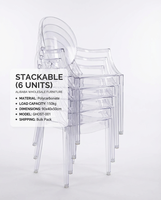 Chaise Ghost transparente robuste en polycarbonate empilable, siège cristallin pour extérieur, salon, événements, location, mariage, fête, mobilier