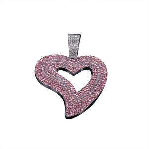 Colgante de Corazón con Piedras de Moissanita Rosa, Chapado en Plata 925, Amuleto Unisex Estilo Hiphop para Uso Diario - Product Image 5