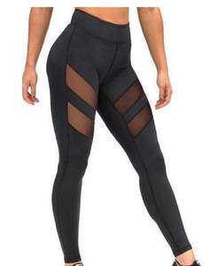 Leggings de yoga de cintura alta con logotipo personalizado y malla de patchwork para mujer, transpirables, lisos y de longitud completa - Product Image 3