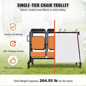 Carrello sedia pieghevole monostrato 42 sedia capacità di stoccaggio ferro resistente 4 ruote 2 corde elastiche copertura carrello Mobile - Product Image 2