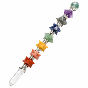 Wholesale Natural <b>Crystal</b> 7 Chakra Merkaba Star <b>Wand</b> Clear Quartz Point Polished Real Touch Halloween Healing Energy Meditation - Product Image 1