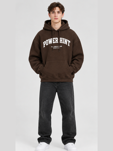 Custom 100% Cotton Premium Heavyweight Oversized Brown Graphic Hoodie Winter Warm Fleece Drop Shoulder Pullover Sweatshirt - Product Image 1