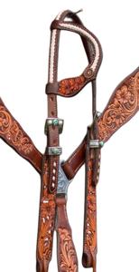 Juego de arreos para caballo de equitación inglesa ligero al por mayor, con cabezada y pechopetral de cuero natural suave con grabado floral, personalizable - Product Image 2