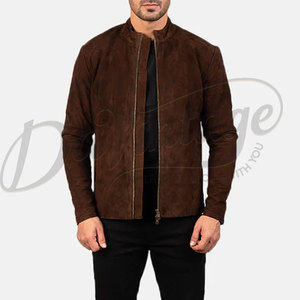 Chaqueta Bomber de Cuero de Ante Marrón para Hombre, de Piel de Oveja Genuina, Ajuste Delgado, Estilo Casual Moto Racer con Cremallera y Puños Acanalados - Product Image 6
