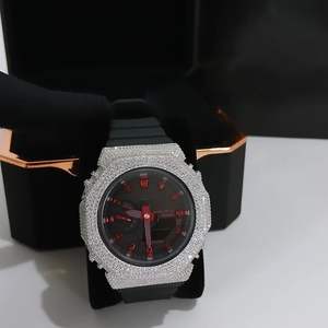 Montre Hip Hop de Luxe GM2100 en Acier Inoxydable et Caoutchouc avec Lunette et Boîtier Sertis de Diamants Moissanite VVS, Affichage Numérique pour Enfants, Nouvelle Tendance - Product Image 1