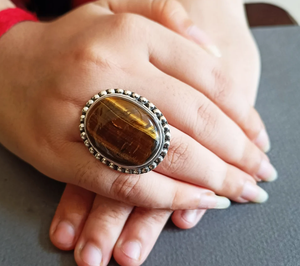 Tiger’s Eye Gemstone <b>Ring</b> Handmade <b>Statement</b> <b>Ring</b> Natural Brown Gold Stone Jewelry Gift for Her - Product Image 1