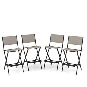 Ensemble de 4 chaises pliantes de jardin d'extérieur, tabourets de bar avec structure en métal et repose-pieds - Product Image 1